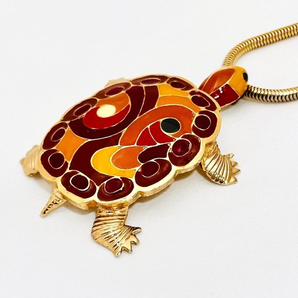 Rare Vintage Eisenberg Enameled Turtle Pendant Necklace - Excellent - Picture 6 of 11
